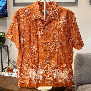 Pataloha Orange Hawaiian Shirt with Floral Print